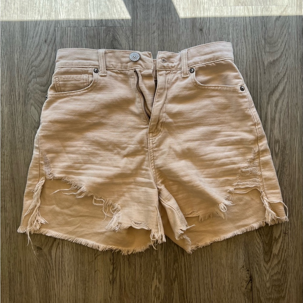 American Eagle High Rise Light Khaki Colored Denim Shorts